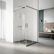 Real Shower - Paroi de douche coulissante en accès d`angle- 119 x 69 cm. Hauteur : 195 cm - Profilé Argent Haute Brillance - Verre de sécurité