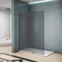 Aica Sanitaire - Paroi de douche 100x200cm en 8mm verre fumé et anticalcaire avec une barre de fixation extensible