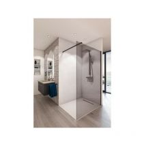 Aurys - Paroi de douche en verre trempé 8mm - Saint-Gobain - 900mm - Parsol gris - Quincaillerie noire mat