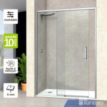 Pare douche porte coulissante DROITE en verre ép 6mm L164/168H195 cm, profilé chrome, SUPERBAN Vézannes 2P