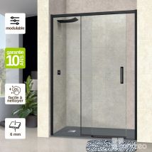 Superban - Pare douche porte coulissante droite en verre ép 6mm L140/144H195 cm, profilé noir mat Vézannes 2P