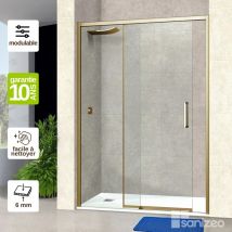 Superban - Pare douche porte coulissante droite en verre ép 6mm L136/140H195 cm, profilé or Vézannes 2P