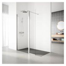 Real Shower - Paroi de douche fixe de 90 cm avec volet mobile de 35 cm. Hauteur : 195 cm - Profilé Argent Haute Brillance - Verre de sécurité 6 mm
