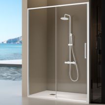 Kassandra - Paroi de douche fixe + porte coulissante delta blanc mat 174-176.6 cm