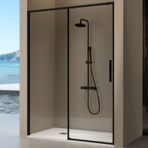 Kassandra - Paroi de douche fixe + porte coulissante delta noir mat 133-135.6 cm