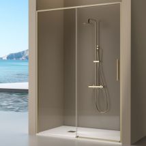 Kassandra - Paroi de douche dorée fixe + porte coulissante delta or brossé 140-142.6 cm