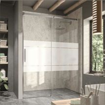 Kassandra - Paroi de douche fixe + Porte coulissante luna verre sérigraphié 140 cm Sans paroi latérale