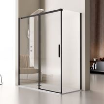 Kassandra - Paroi de douche fixe + Porte coulissante luna profil noir mat 140 cm Paroi latérale : 76.5 - 79 cm