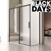 Paroi de douche fixe + Porte coulissante LUNA profil noir mat 135 cm Sans paroi latérale