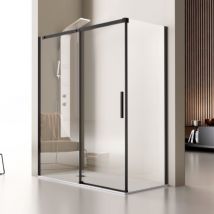 Paroi de douche fixe + Porte coulissante LUNA profil noir mat 145 cm Sans paroi latérale