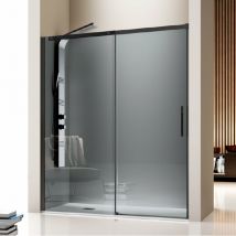 Paroi de douche fixe + Porte coulissante luna profil noir mat verre fumé 100 cm Paroi latérale : 66.5 - 69 cm