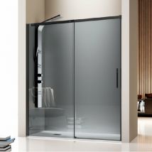 Kassandra - Paroi de douche fixe + Porte coulissante luna profil noir mat verre fumé 155 cm Sans paroi latérale