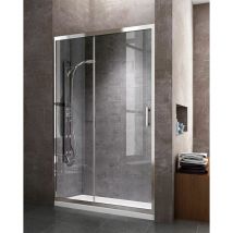 Paroi de douche frontale avec ouverture latérale, une Porte coulissante et un panneau fixe, réversible profil chromé 120CM Transparent