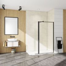 Aica Sanitaire - aica paroi de douche industrielle noire 100x200cm avec un retour pivotant 30cm livré avec une barre de stabilisation 90cm