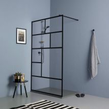 Kiamami Valentina - Paroi De Douche à L'italienne 140Cm Transparente Avec Décoration Noire Mate