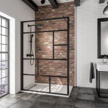Schulte - Paroi de douche à l'italienne avec retour pivotant, profilé noir, paroi fixe Walk In style industriel, NewStyle verre 5 mm transparent