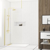 Aurlane - Parete per doccia 100x200cm Vidrio 8mm - Profilo + Barra a soffitto Finitura oro spazzolato - freedom 2 gold