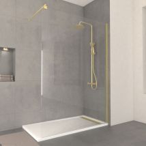 Aurlane - Pack Paroi de Douche 140x200cm Verre Transparent - Barre de Fixation Extensible et Profil Or Brossé