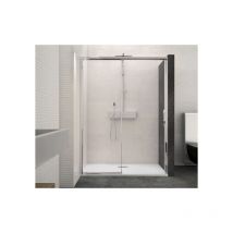Kinedo - Paroi de douche macao sans seuil 142-155cm blanc transparent avec partie fixe gauche PA649BTNEG