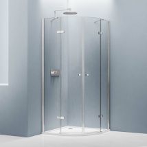 Cabine de douche d'angle quart de cercle verre trempé 8mm, Paroi de douche en coin 2 portes battantes - 90x90x195cm - EX406 - Sans receveur