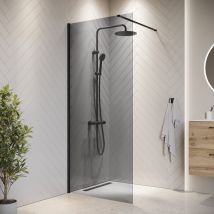Badplaats - Paroi de Douche Rizani - 70 x 200 cm Noir - Verre teinté