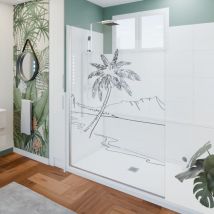 Cuisibane - Paroi de douche verre transparent avec dessin mer et palmier palma 140 cm