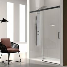 Kassandra - Paroi de douche fixe + Porte coulissante glasé profil noir mat 180 cm Sans paroi latérale