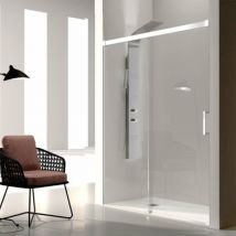 Kassandra - Paroi de douche fixe + Porte coulissante glasé profil blanc 160 cm Sans paroi latérale