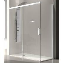 Kassandra - Paroi de douche fixe + Porte coulissante glasé profil blanc 140 cm Paroi latérale : 66 - 69 cm