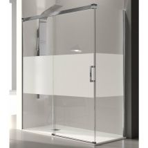 Kassandra - Paroi de douche fixe + Porte coulissante glasé verre sérigraphié 145 cm Paroi latérale : 66 - 69 cm