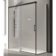 Kassandra - Paroi de douche fixe + Porte coulissante glasé profil noir mat 120 cm Paroi latérale : 66 - 69 cm