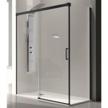 Kassandra - Paroi de douche fixe + Porte coulissante glasé profil noir mat 130 cm Paroi latérale : 66 - 69 cm