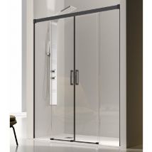 Kassandra - Paroi de douche 2 verres fixes + 2 portes coulissantes glasé profil noir mat 145 cm