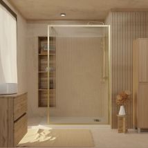 Aurlane - Schermo Doccia 90x200 cm - Vetro Ondulato 6 mm e Alluminio Oro Spazzolato