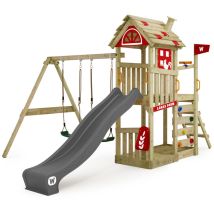 Wickey Parque Infantil De Madera Farmflyer Columpio Con Escalera Y Muro De Escalada, Columpio Y Tobogán - Antracita