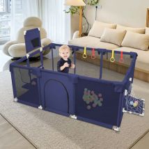 Parques Para Bebé 126x126cm Parque Infantil Para Bebé Centro De Actividades Para Niños Con 50 Bolitas Y 4 Asas Y Aro De Baloncesto Y Portería,azul 