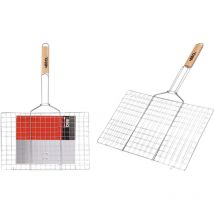 Parrilla de barbacoa de metal cromado con mango de madera BBQ