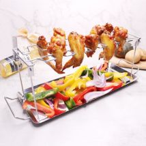 Parrilla plegable de acero inoxidable para muslos de pollo, bandeja para barbacoa, parrilla portátil para exteriores, 43,5 x 14,4 x 15 cm