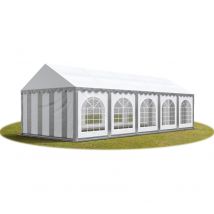 Festzelt Partyzelt 4x10 m premium, hochwertige pvc Plane 750 n in grau-weiß 100% wasserdicht mit Bodenrahmen - Toolport