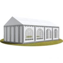 TOOLPORT Festzelt Partyzelt 4x8 m PREMIUM, hochwertige PVC Plane 750 N in grau-weiß 100% wasserdicht mit Bodenrahmen