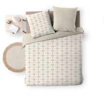 Housse de couette réversible - 220x240 cm + taies - Motif graphique blanc et beige