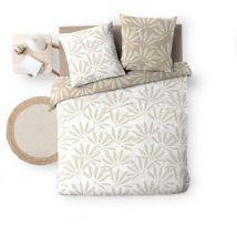 Housse de couette réversible - 220x240 cm + taies - Nature blanc et beige