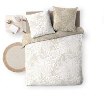 Housse de couette réversible - 220x240 cm + taies - Feuillage blanc et beige