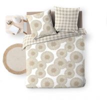 Housse de couette réversible - 220x240 cm + taies - Ronds blancs et beiges