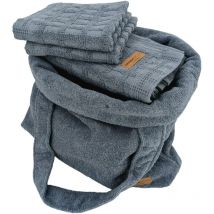Parure de bain gaufré 6 pièces collection denim pur coton bleu
