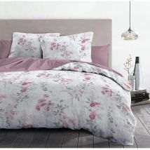 Home Linge Passion - Parure De Couette 140x200 Cm Pompadour : Housse De Couette + 1 Taie D'Oreiller - 100% Coton 57 Fils - Blanc/r