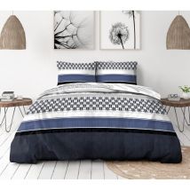 Parure de couette 3 pieces coton 57 fils bleu 220 x 240 cm - boogie