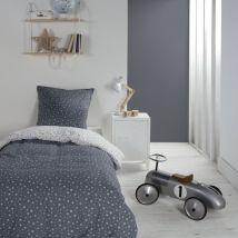 Parure de couette 140 x 200 'Happy Stella' Réversible 100% Coton / 57 Fils/cm² - Bleu