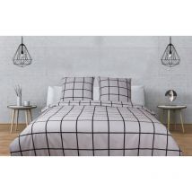 Parure de couette Carreaux Gris - 100% Coton / 57 Fils/cm² - Parure de couette 140 x 200 cm + 1 Taie d'oreiller 65 x 65 cm