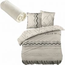 Parure de couette 240x220 berbere et drap housse 160x200 beige